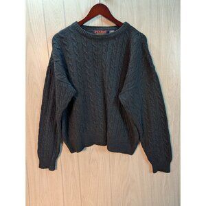 Vintage Jos A Bank Sportswear Mens Sweater L Green Shetland Wool Cable Knit Crew